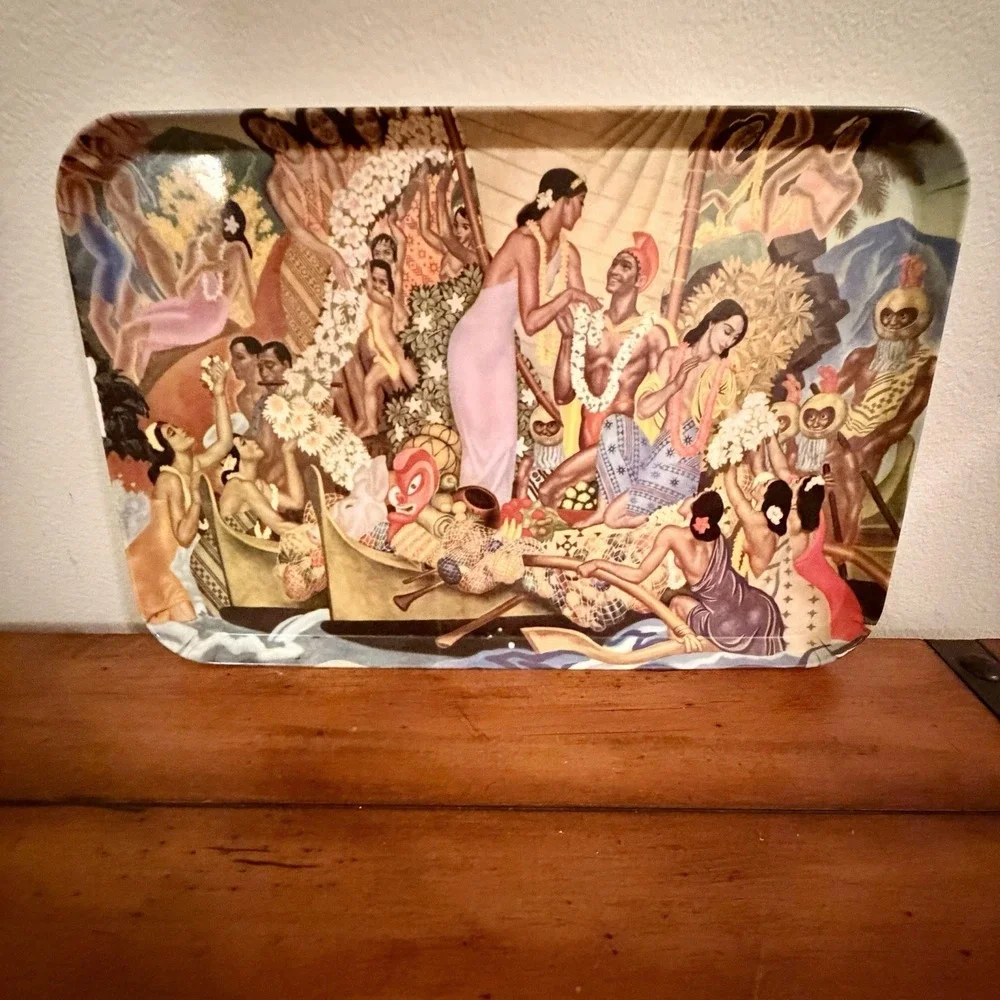 Vtg Makahiki  Tray Pacific‎ Coaster Eugene Savage SS Lurline Hawaii Royal Luau